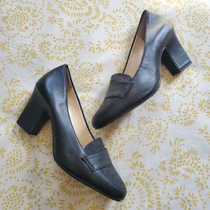 Alex Marie Leather & Wool Felt Block Heels